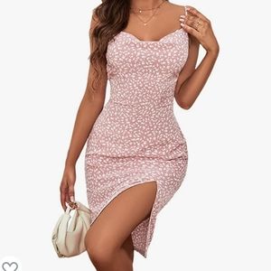 Pink and white floral slit dress